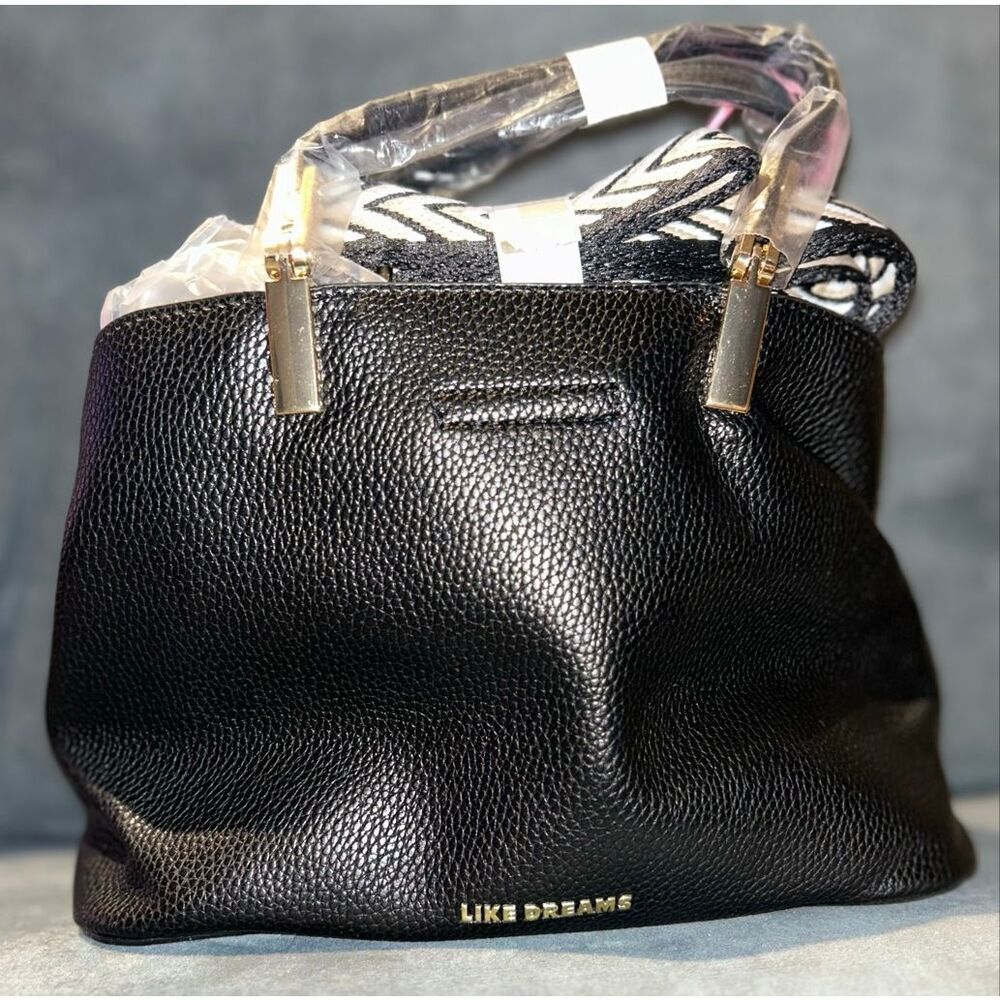 Like Dreams black pebbled faux leather satchel with gold hardware